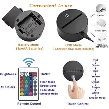 Holinox 3D Lamp Gadget Gift with Remote Control 16 Led Colors , MFT-015