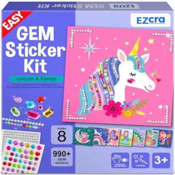 EZCRA Easy Arts and Crafts for Kids - Fun Gem Sticker Kit - 8 Unicorn Princess Themes, 990+ Stickers...