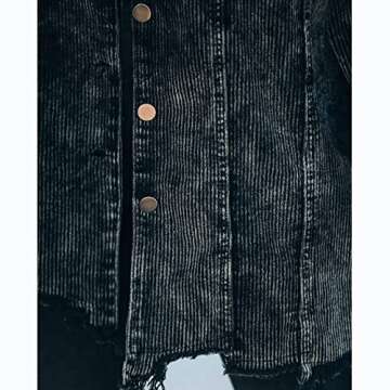 Talakeno Women's Corduroy Jacket Coat Button Down Casual Oversized Long Sleeve Shacket Shirt(Black,S)