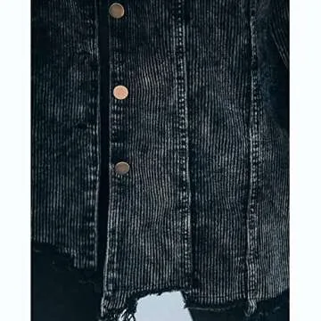 Talakeno Women's Corduroy Jacket Coat Button Down Casual Oversized Long Sleeve Shacket Shirt(Black,S)