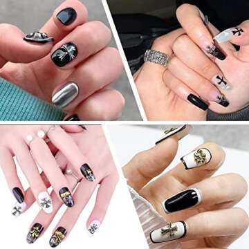 CAMLO 3D Chrome Metal Silver Nail Charms Vintage Gothic Retro Punk Hearts Cross Skulls Mixed Shapes for Manicure Craft DIY Nail Art Decoration Accessories