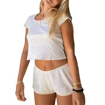 Multitrust Women Two Piece Matching Sets Knit Lounge Set Y2K Crop Tops and High Waist Shorts Summer Loungewear Streetwear (B White, S)