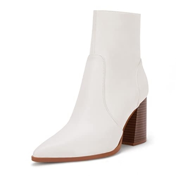 Ermonn Womens Chunky Heels Ankle Boots Zipper Pointed Toe Booties Winter Faux Suede Dressy Boot Chel...