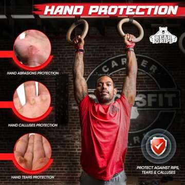 Bear Grips Two Hole Hand Grips, Three Hole Pull Up Grips, No Hole Wrist Grips, WOD Grips for Men and...