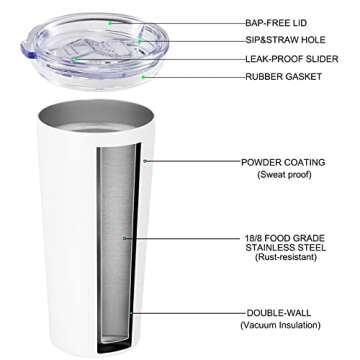 VEGOND 20oz Tumbler Bulk with Lid and Straw 1 Pack, Stainless Steel Vacuum Insulated Tumbler, Double...
