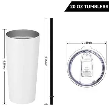 VEGOND 20oz Tumbler Bulk with Lid and Straw 1 Pack, Stainless Steel Vacuum Insulated Tumbler, Double Wall Coffee Cup Travel Mug, White