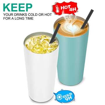 VEGOND 20oz Tumbler Bulk with Lid and Straw 1 Pack, Stainless Steel Vacuum Insulated Tumbler, Double Wall Coffee Cup Travel Mug, White