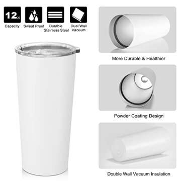 VEGOND 20oz Tumbler Bulk with Lid and Straw 1 Pack, Stainless Steel Vacuum Insulated Tumbler, Double Wall Coffee Cup Travel Mug, White