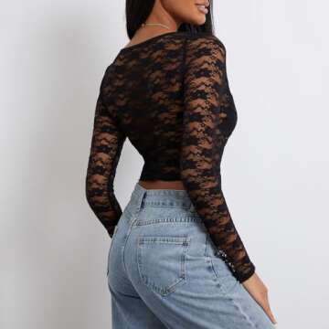 Y2K Inspired Women Deep V Neck Lace Crop Top