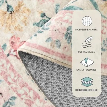 Lahome Pink and White Area Rug Soft Washable Design