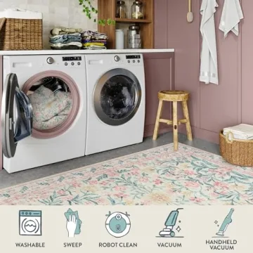 Lahome Pink and White Area Rug Soft Washable Design