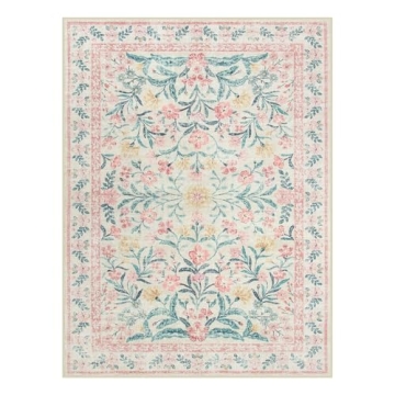 Lahome Pink and White Area Rug Soft Washable Design
