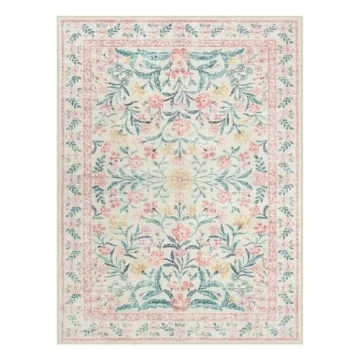 Lahome Pink and White Area Rug Soft Washable Design