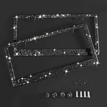 Tchipie Sparkly Black Bling Rhinestone License Plate Frames for Women, 2 Pack Bedazzled Car Accessor...