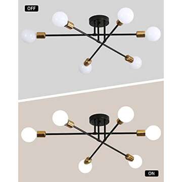 Biewalk Mid Century Sputnik Chandelier Light Fixture Semi Flush Mount Ceiling Light Black for Living Room, Kitchen, Bedroom, Dining Room (6 Light)