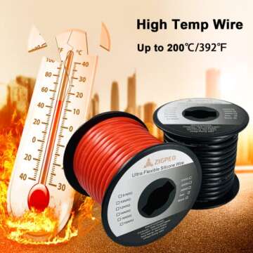 ZIGPEO 10 AWG Silicone Wire 50FT, Extra Flexible 10 Gauge Stranded Copper Wire, High Temp 392℉ 600V - RC, Automotive, Battery | Tinned Copper Conductor - 25FT Red & 25FT Black Spools