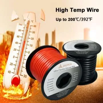 ZIGPEO 10 AWG Silicone Wire 50FT, Extra Flexible 10 Gauge Stranded Copper Wire, High Temp 392℉ 600V - RC, Automotive, Battery | Tinned Copper Conductor - 25FT Red & 25FT Black Spools