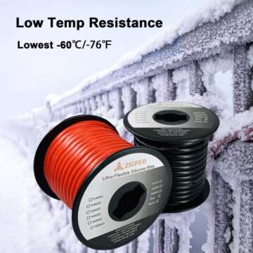 ZIGPEO 10 AWG Silicone Wire 50FT, Extra Flexible 10 Gauge Stranded Copper Wire, High Temp 392℉ 600V - RC, Automotive, Battery | Tinned Copper Conductor - 25FT Red & 25FT Black Spools
