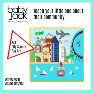 Baby Jack & Co 8x8” Learning Lovey San Diego California Tag Toys for Babies - Baby Crinkle Toys - Soft & Safe - Learn USA Cities and Shapes - Ideal Baby Toy & Gift BPA Free w/Stroller Clip