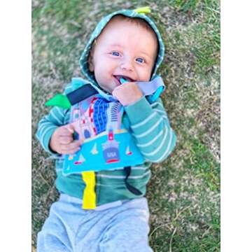 Baby Jack & Co 8x8” Learning Lovey San Diego California Tag Toys for Babies - Baby Crinkle Toys - Soft & Safe - Learn USA Cities and Shapes - Ideal Baby Toy & Gift BPA Free w/Stroller Clip