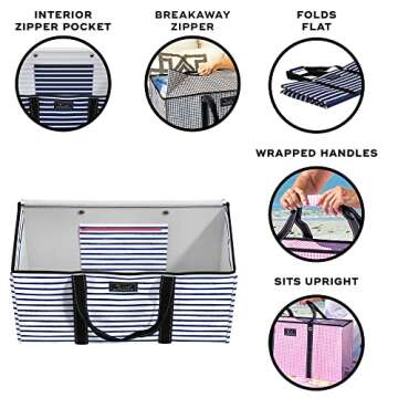 SCOUT Errand Boy - Extra Large Lightweight Utility Tote with Breakaway Zipper - Collapsible Grocery and Market or Beach Tote