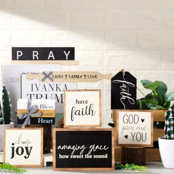 Tatuo 13 Pcs Religious Tiered Tray Decor Set Faith Wooden Table Decor Christian Farmhouse Decoration...