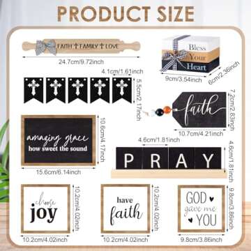 Tatuo 13 Pcs Religious Tiered Tray Decor Set Faith Wooden Table Decor Christian Farmhouse Decorations Rustic Faith Pray Cross Wood Block Signs for Home Church Tabletop Centerpieces Easter Decor