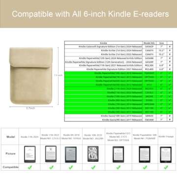 WALNEW 6 Inch Sleeve for All-New Kindle 2024 and 2022/Kindle 2019(J9G29R)/6" Kindle Paperwhite/Kindl...