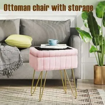 Greenstell Faux Fur Vanity Stool with Hidden Storage