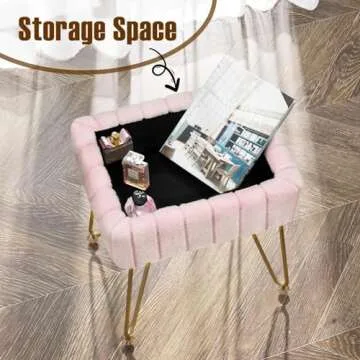 Greenstell Faux Fur Vanity Stool with Hidden Storage