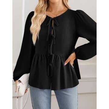ZESICA Tie Front Babydoll Blouse - Chic and Versatile