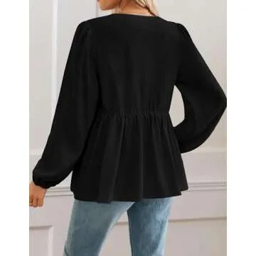 ZESICA Tie Front Babydoll Blouse - Chic and Versatile