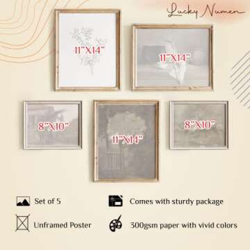 Set 5 Still Life Vintage Flower Wall Art - Vintage Wall Art Botanical Prints, Moody Decor Wall Poste...