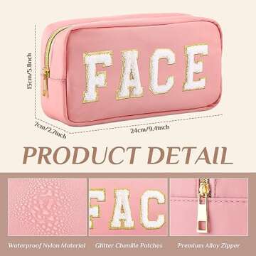 Cunno 4 Pcs Preppy Makeup Bags Chenille Letter Stuff Bag Nylon Cosmetic Pouch Cases with Zipper for ...