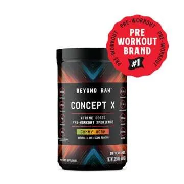 BEYOND RAW Concept X | Clinically Dosed Pre-Workout Powder | Contains Caffeine, L-Citrulline, Creatine, and Beta-Alanine | Gummy Worm | 20 Servings