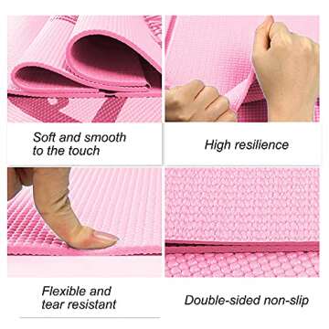 Travel Foldable Yoga Mat,6mm Non-Slip Portable Eco Friendly for Pilates/Exercise/Workouts,Lightweight w/Carry Bag (pink, 68''L x 24''W x 6mm)
