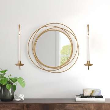 Remenna Metal Wall Candle Sconce Holder Set of 2 Wall Mount Candle Holder Pillar Holder Modern Wall Candle Sconces Hanging for Living Room Farmhouse Fireplace Wedding 16.5"×5"×3" (Gold)