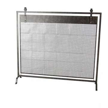 Deco 79 Metal Geometric Living Room Fireplace Screen Suspended Grid Single Panel Fire Spark Guard with Bolted Detailing, Screen 38" x 9" x 35", Black