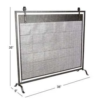 Deco 79 Metal Geometric Living Room Fireplace Screen Suspended Grid Single Panel Fire Spark Guard with Bolted Detailing, Screen 38" x 9" x 35", Black