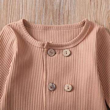 Muasaaluxi Unisex Baby Girls Boys One Piece Romper Solid Color Long Sleeve Bodysuit Button Jumpsuit Pajamas Clothes (Khaki, 12-18M)