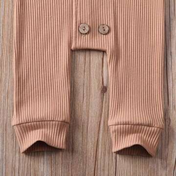 Muasaaluxi Unisex Baby Girls Boys One Piece Romper Solid Color Long Sleeve Bodysuit Button Jumpsuit Pajamas Clothes (Khaki, 12-18M)