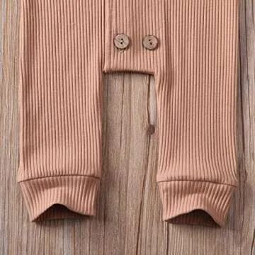 Muasaaluxi Unisex Baby Girls Boys One Piece Romper Solid Color Long Sleeve Bodysuit Button Jumpsuit Pajamas Clothes (Khaki, 12-18M)