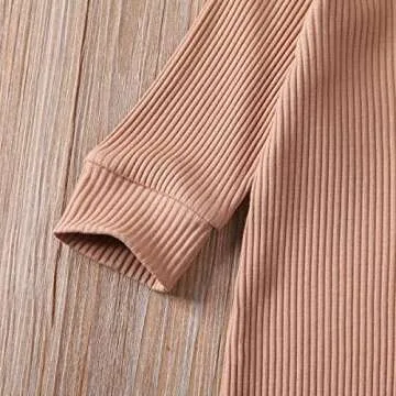 Muasaaluxi Unisex Baby Girls Boys One Piece Romper Solid Color Long Sleeve Bodysuit Button Jumpsuit Pajamas Clothes (Khaki, 12-18M)