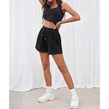 EFAN Womens Sweat Shorts Summer Lounge Casual Comfy High Waisted Shorts Workout Drawstring Cotton Shorts with Pockets 2024