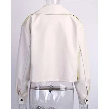 LY VAREY LIN Women Black Faux Leather Jackets Casual Short Oversized Coat Asymmetrical Motor Biker Jacket