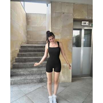 OQQ Women 2 Piece Rompers Yoga Stretch Strappy Square Neck Sleeveless Exercise Rompers Black Coffee