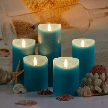 glowiu Teal Candle Pillar Realistic Wick Battery Operated Candles Set of 3 Single Slim Sphere Turquoise Candles Electric Home Decor with 10-Key Remote Multi-Function (3, H 4" 6" 8" x D3)