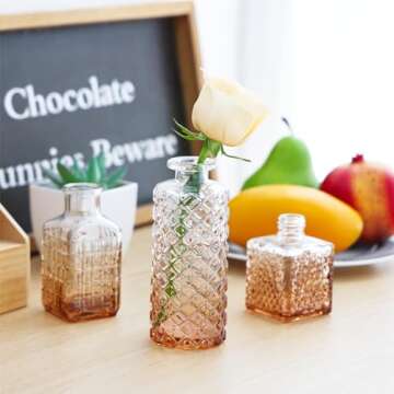 Fixwal 36 Glass Bud Vase Set, Small Vases for Flowers, Vases for Centerpieces Little Flower Vases in Bulk for Rustic Wedding Decorations Vintage Look Home Table Decor (Amber)