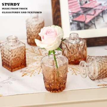 Fixwal 36 Glass Bud Vase Set, Small Vases for Flowers, Vases for Centerpieces Little Flower Vases in Bulk for Rustic Wedding Decorations Vintage Look Home Table Decor (Amber)