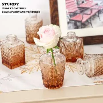 Fixwal 36 Glass Bud Vase Set, Small Vases for Flowers, Vases for Centerpieces Little Flower Vases in Bulk for Rustic Wedding Decorations Vintage Look Home Table Decor (Amber)